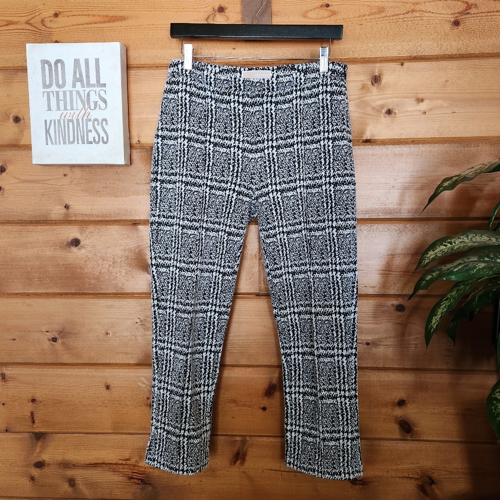 MICHAEL KORS Black White Plaid Jacquard Cigarette Skinny Cropped Pant Sz M X 25"